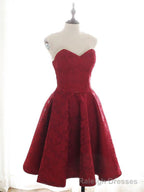 Sweetheart Neck Short Burgundy Lace Prom Dresses, Short Wine Red Lace Formal Prom Dresses