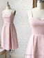 Sweetheart Neck Short Pink Satin Prom Dresses, Short Pink Formal Graduation Homecoming Dresses