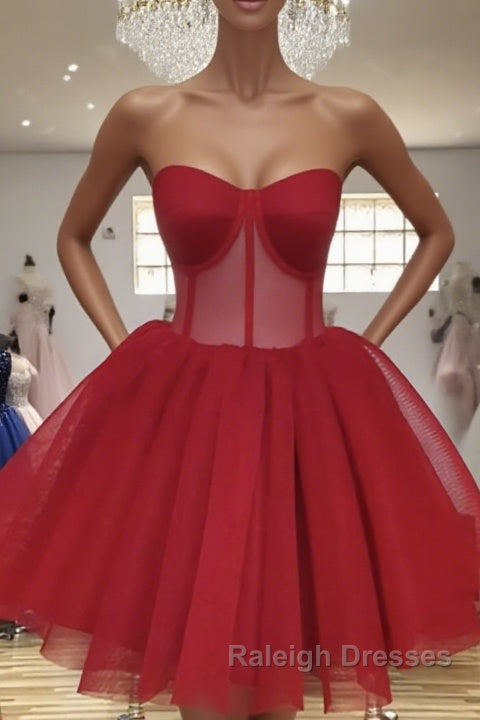 Sweetheart Neck Short Red Prom Dresses, Short Red Formal Graduation Evening Dresses