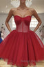 Sweetheart Neck Short Red Prom Dresses, Short Red Formal Graduation Evening Dresses