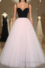 Sweetheart Neck Spaghetti Straps 2 Pieces Black Top Light Pink Long Prom Dresses Light Pink Prom Dresseses