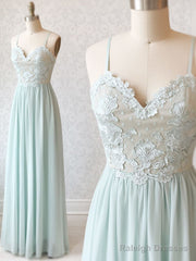 Sweetheart Neck Spaghetti Straps Mint Green Lace Prom Dresses, Mint Green Lace Formal Evening Bridesmaid Dresses