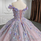 Sweetheart Off The Shoulder Beaded Floral AppliquèŒquinceanera Ball Gown