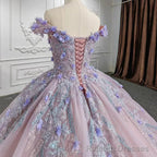 Sweetheart Off The Shoulder Beaded Floral AppliquèŒquinceanera Ball Gowns