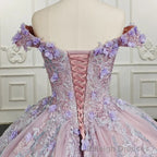 Sweetheart Off The Shoulder Beaded Floral AppliquèŒquinceanera Ball Gown