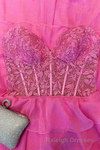 Sweetheart Red Corset Chiffon Ruffle Long Prom Dress