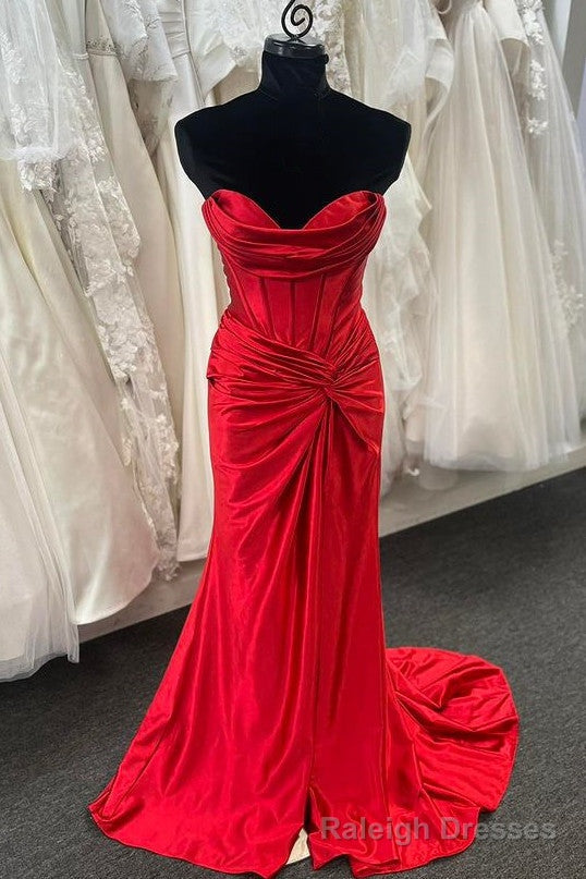 Sweetheart Red Ruched Long Mermaid Prom Dress Main image