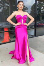 Sweetheart Satin Mermaid Long Prom Dress With Slit