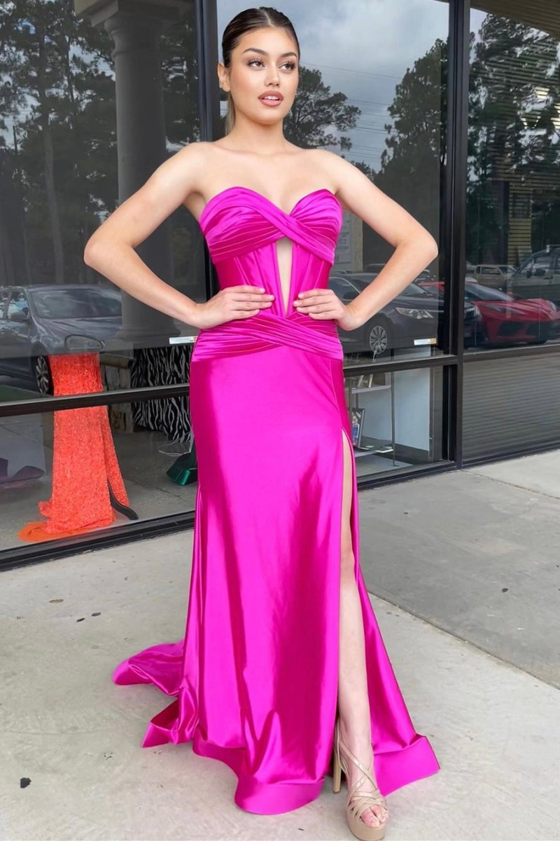 Sweetheart Satin Mermaid Long Prom Dress With Slit