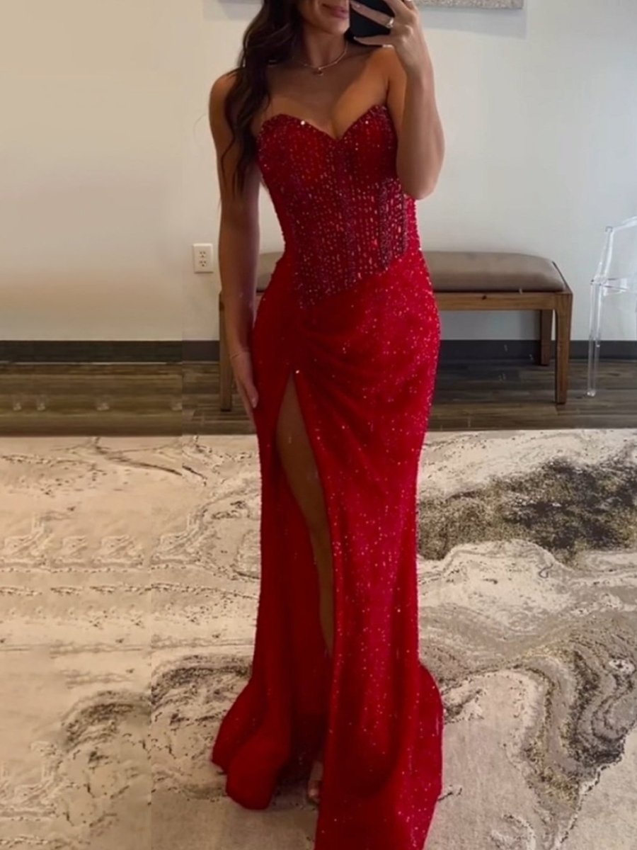 Sweetheart Sequins Mermaid Prom Dress With Beading