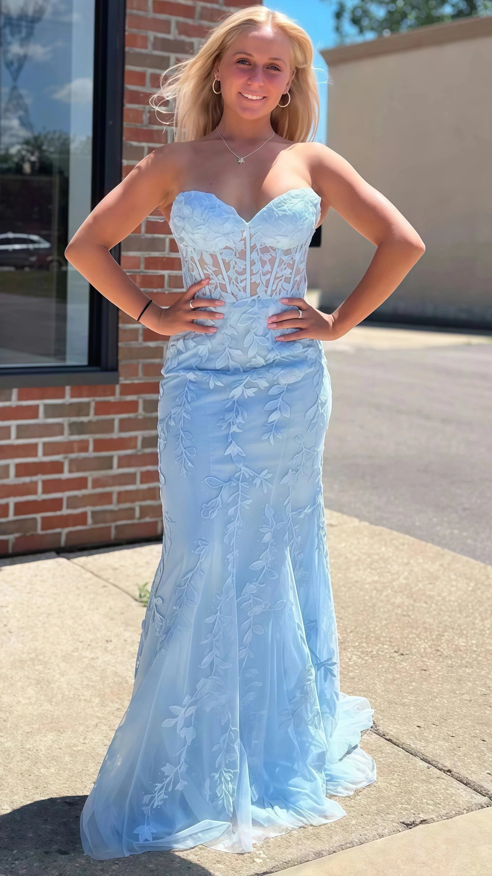 Sweetheart Sky Blue Mermaid Prom Dresses, Appliques Beaded Party Dress, Custom Prom Dresses Secondary image