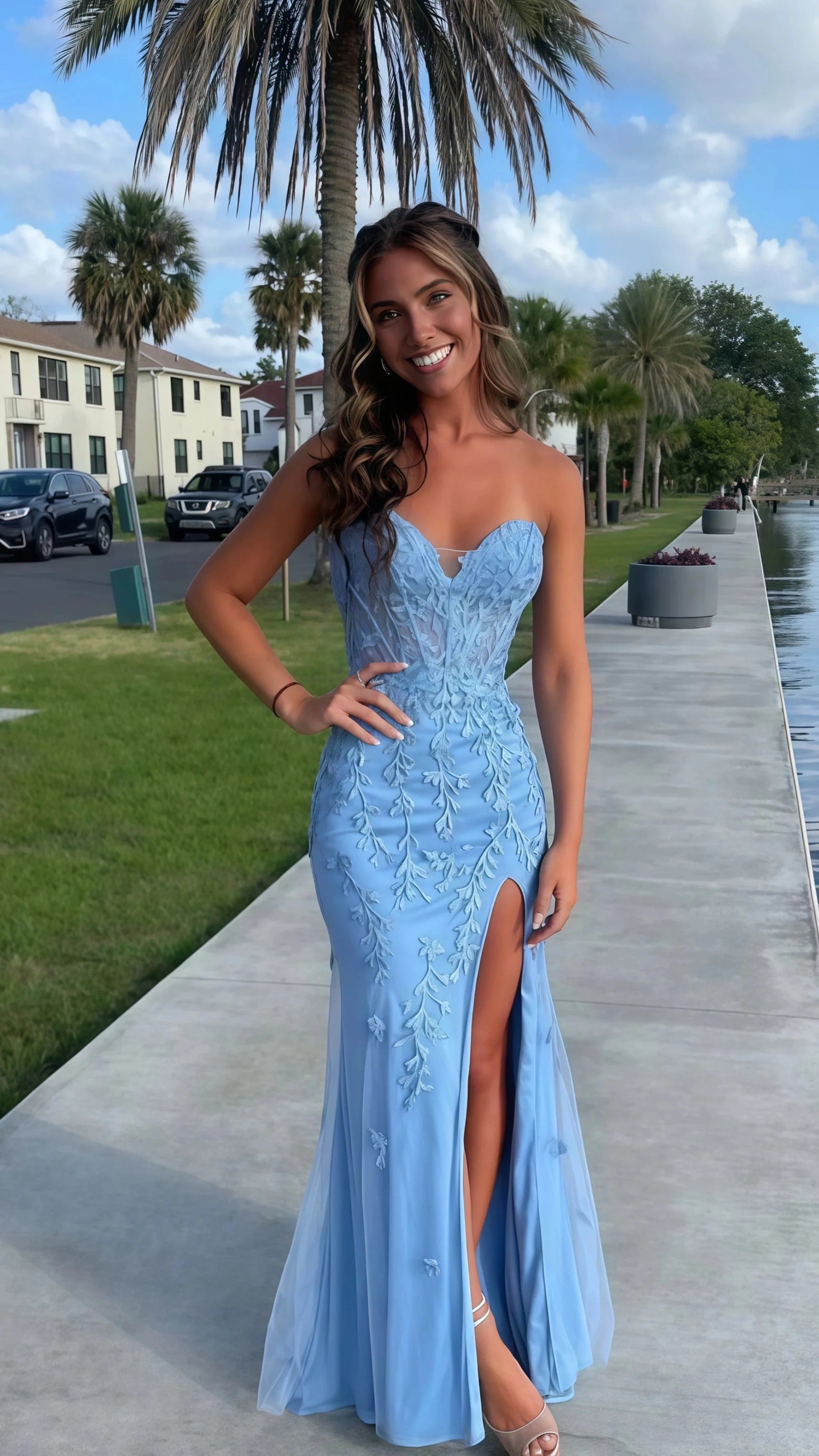 Sweetheart Sky Blue Mermaid Prom Dresses, Appliques Beaded Party Dress, Custom Prom Dresses Main image