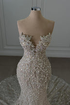 Sweetheart Sleeveless Beaded Lace Mermaid Wedding Dresses