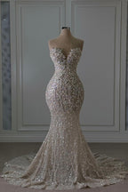 Sweetheart Sleeveless Beaded Lace Mermaid Wedding Dresses