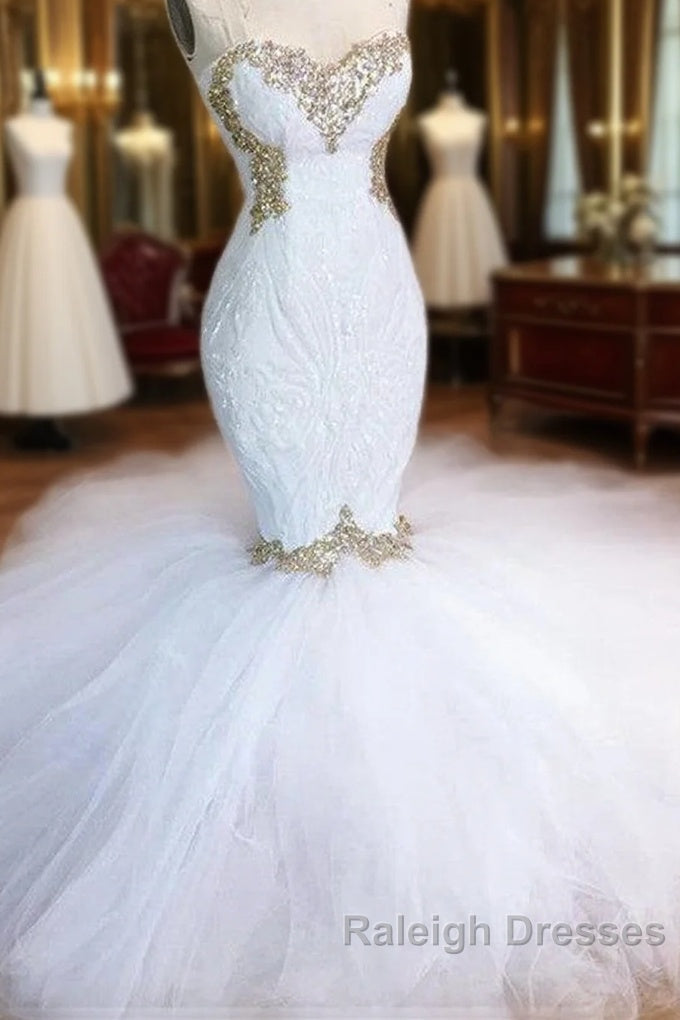 Sweetheart Sleeveless Lace Tulle Appliques Sequins Mermaid Wedding Bridal Gowns Main image