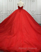 Sweetheart Sleeveless Red Wedding Desses Tulle Quinceanera 16 Dress