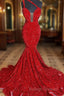 Sweetheart Sleeveless Sequins Red Mermaid Prom Dresses