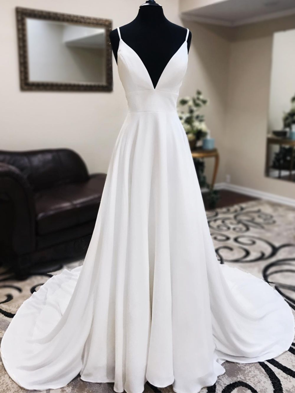 Sweetheart Spaghetti Strap Lace Illusion Back A-line Long Wedding Dress