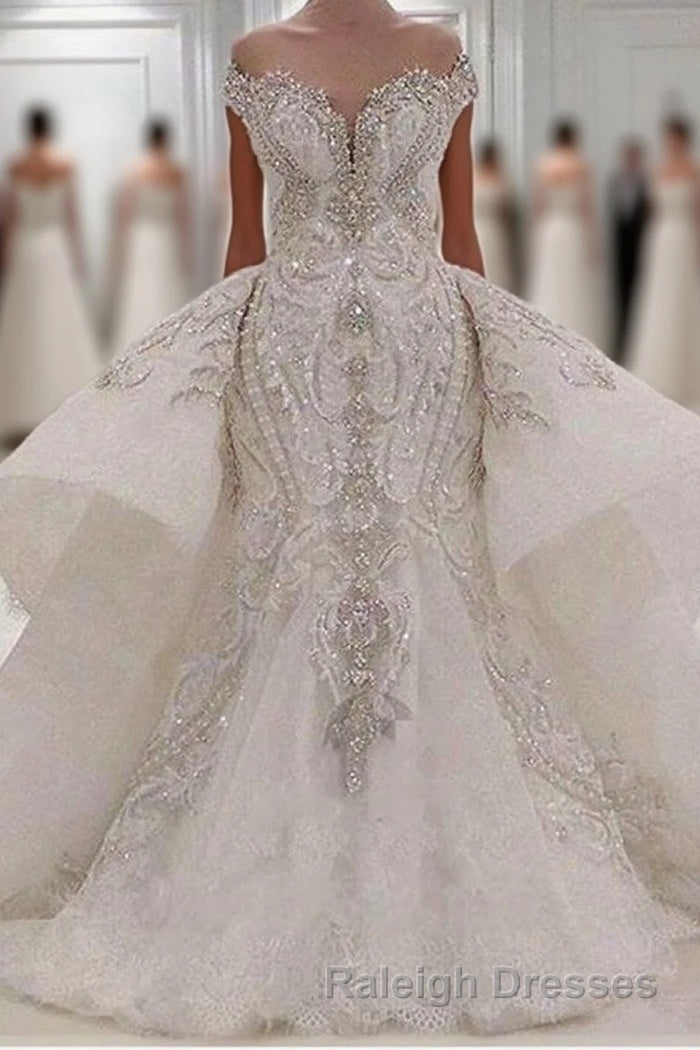 Sweetheart Sparkle Beaded Mermaid Bridal Gowns With Overskirt Main image