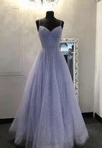 Sweetheart Tulle Sequin Prom Dresses Long Purple Prom Dresses