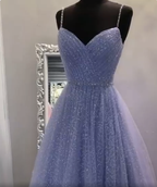 Sweetheart Tulle Sequin Prom Dresses Long Purple Prom Dresses