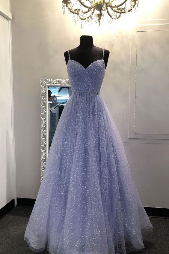 Sweetheart Tulle Sequin Prom Dresses Long Purple Prom Dresses