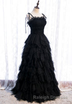 A Line Long Spaghetti Strap Prom Dress Cute Layers Tulle Prom Dress