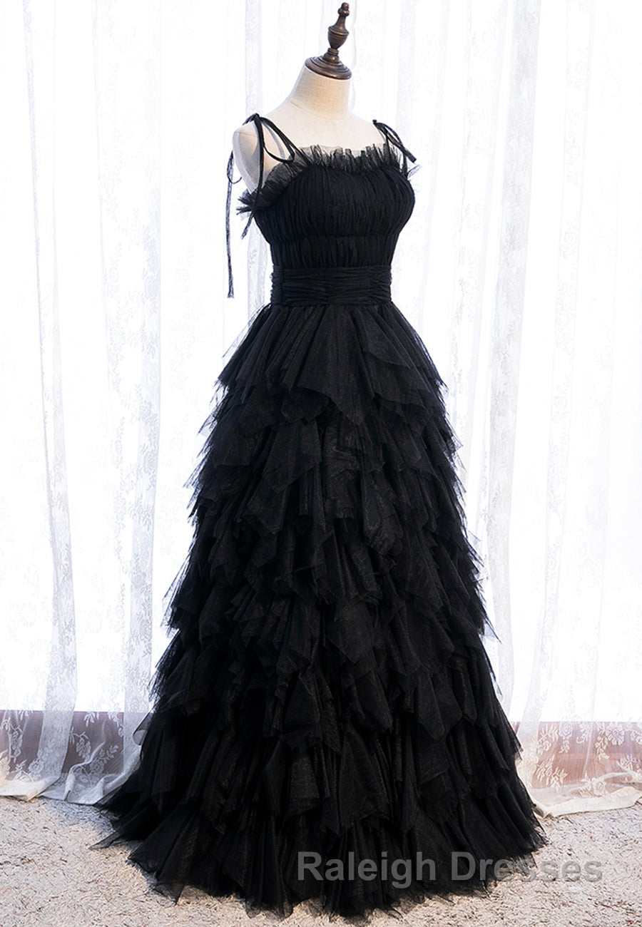 A Line Long Spaghetti Strap Prom Dress Cute Layers Tulle Prom Dress