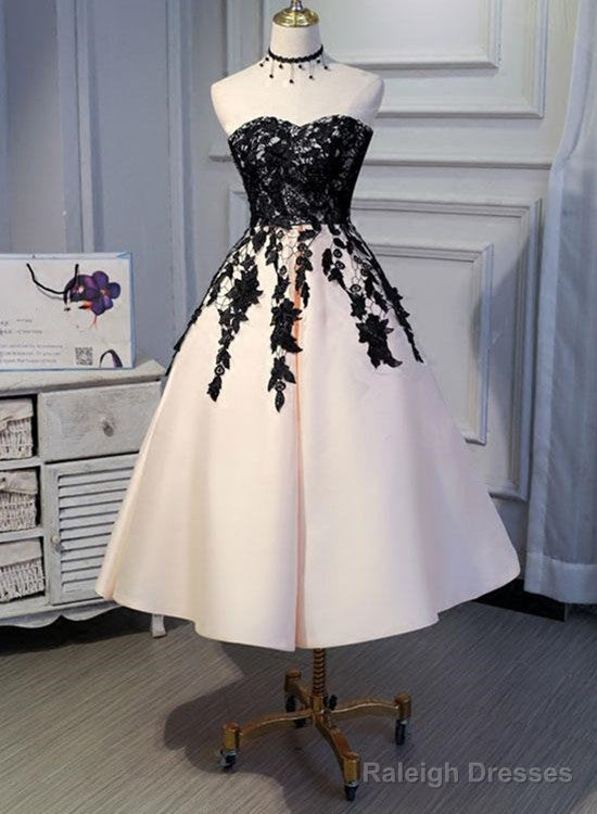 Tea Length Satin With Lace Vintage Prom Dresses Ball Gowns Elegant Prom Dress Main image