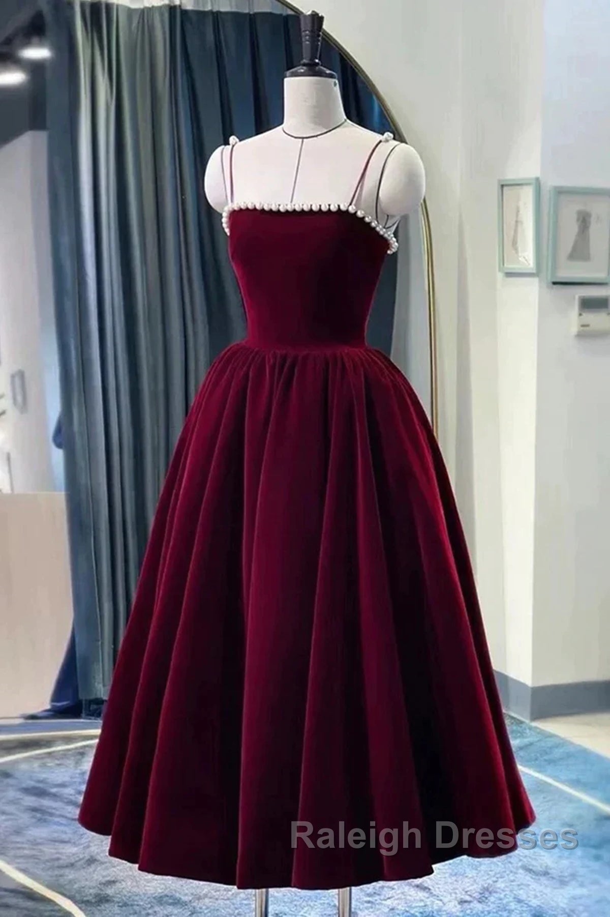 Tea Length Velvet Prom Dresses, Velvet Tea Length Formal Homecoming Dresses Secondary image