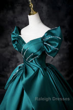 Teal A-Line Off The Shoulder Satin Long Prom Dress, Elegant Evening Dress