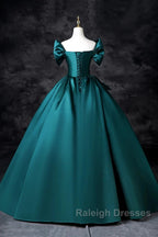 Teal A-Line Off The Shoulder Satin Long Prom Dress, Elegant Evening Dress