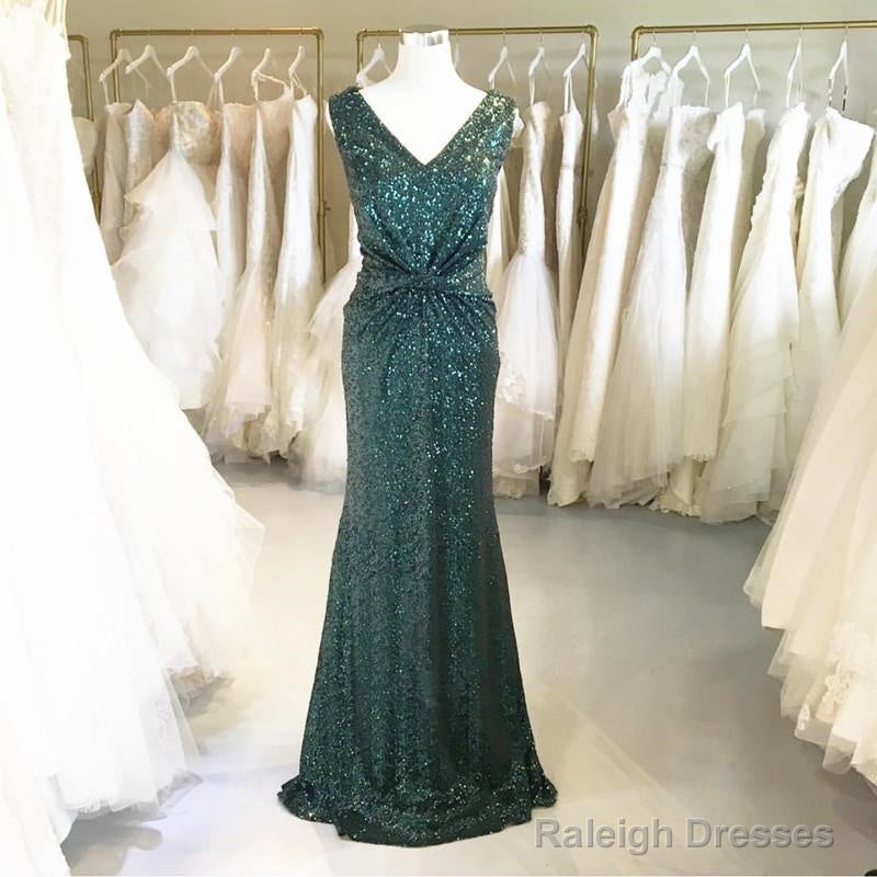Teal Green Sequins V Neck Bridesmaid Dresses Mermaid Main image