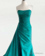 Teal Green Strapless Prom Dresses