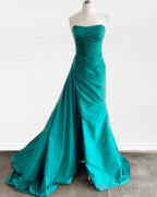 Teal Green Strapless Prom Dress