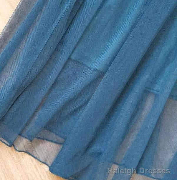 Teal Spaghetti Strap Chiffon Beaded Appliqu Long Prom Dress Evening Dress