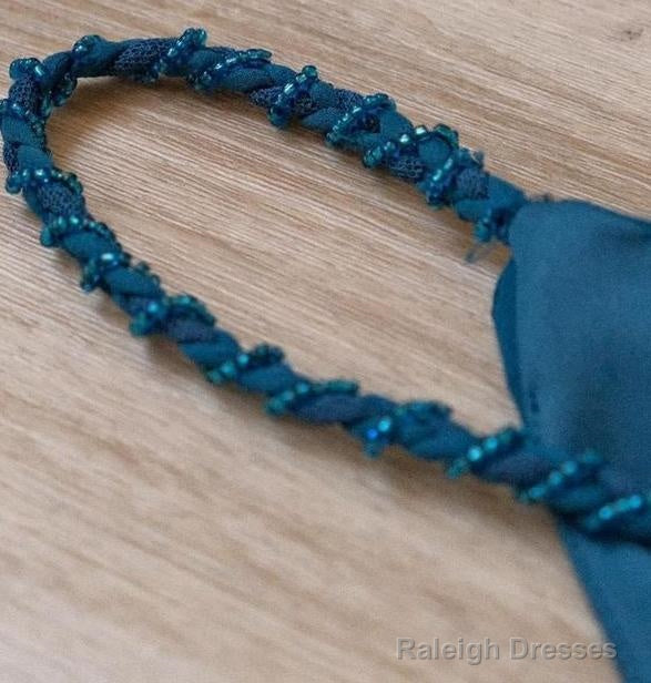 Teal Spaghetti Strap Chiffon Beaded Appliqu Long Prom Dress Evening Dress