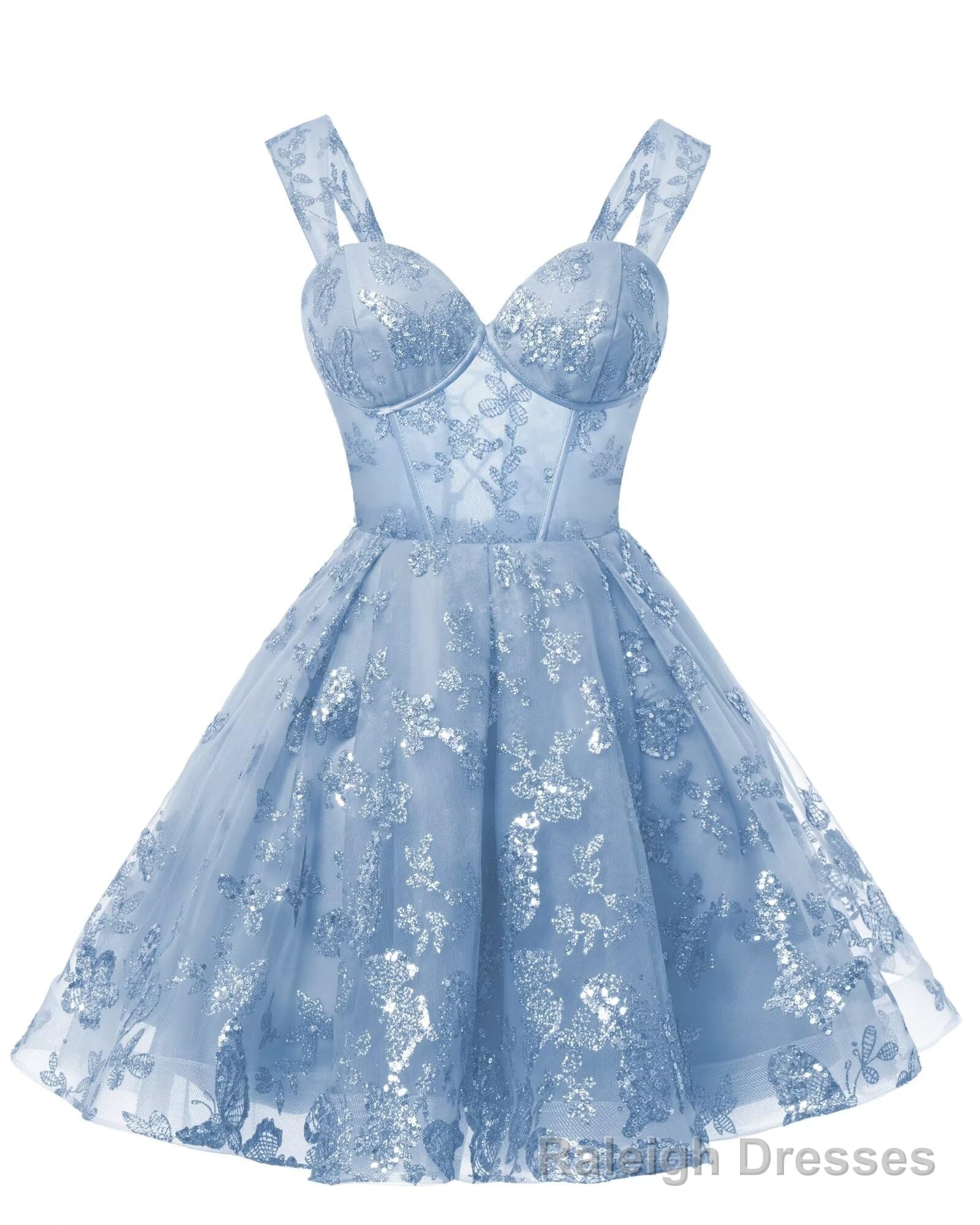 Teens Sparkly Tulle Light Blue Homecoming Dresses Spaghetti Straps Short Cocktail Party Prom Dress Main image