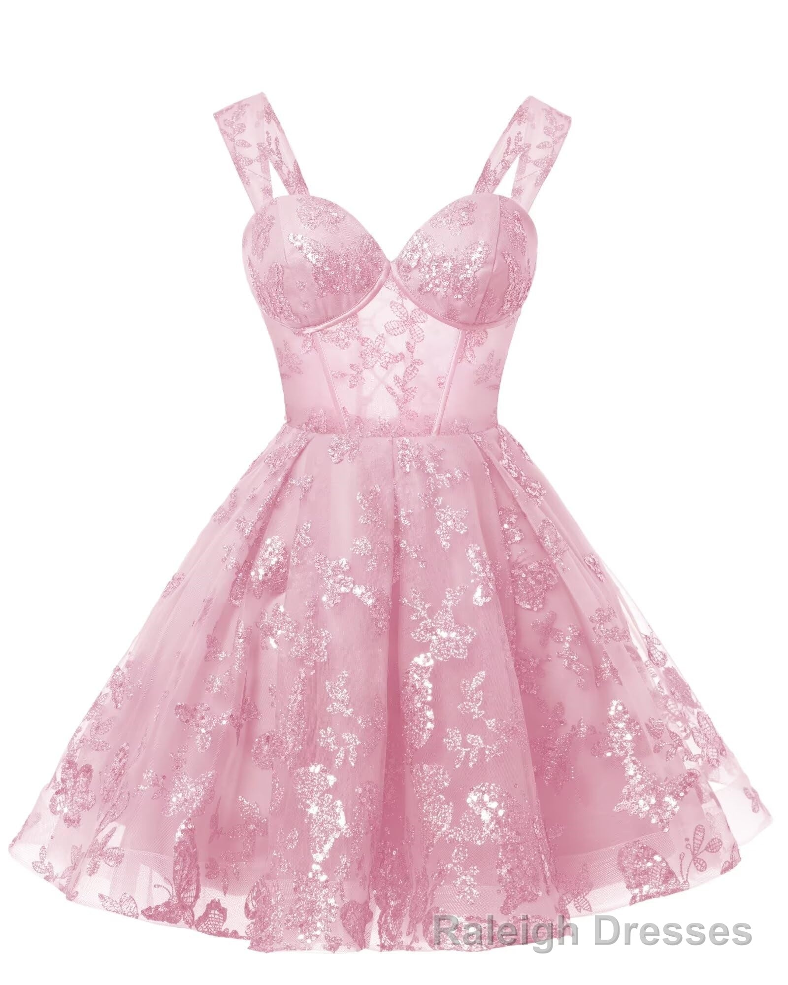 Teens Sparkly Tulle Light Pink Homecoming Dresses Spaghetti Straps Short Cocktail Party Prom Dress Secondary image