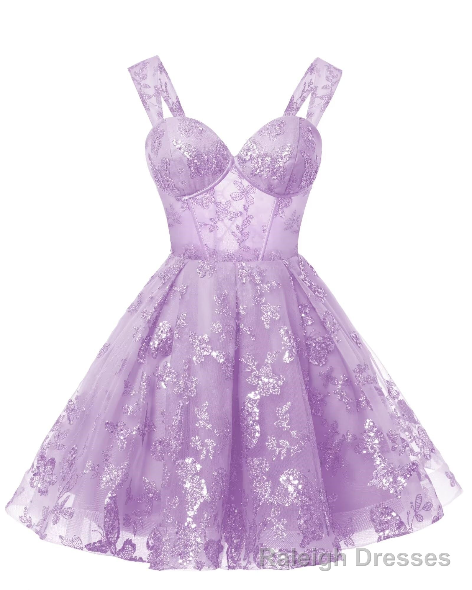 Teens Sparkly Tulle Lilac Homecoming Dresses Spaghetti Straps Short Cocktail Prom Prom Dress Main image