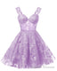 Teens Sparkly Tulle Lilac Homecoming Dresses Spaghetti Straps Short Cocktail Prom Prom Dress