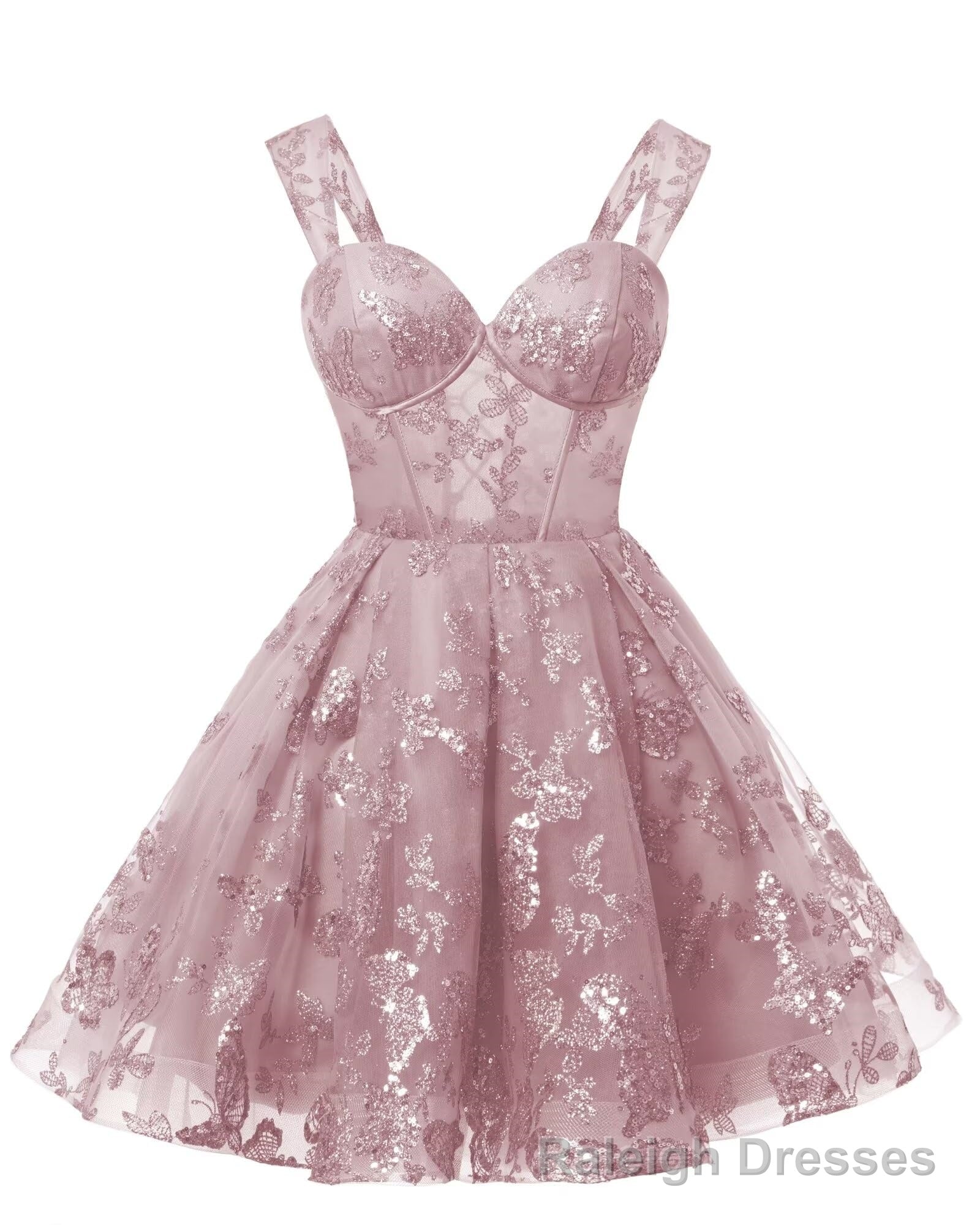 Teens Sparkly Tulle Mauve Homecoming Dresses Spaghetti Straps Short Cocktail Party Prom Dress Secondary image