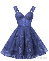 Teens Sparkly Tulle Navy Blue Homecoming Dresses Spaghetti Straps Short Cocktail Party Prom Dress