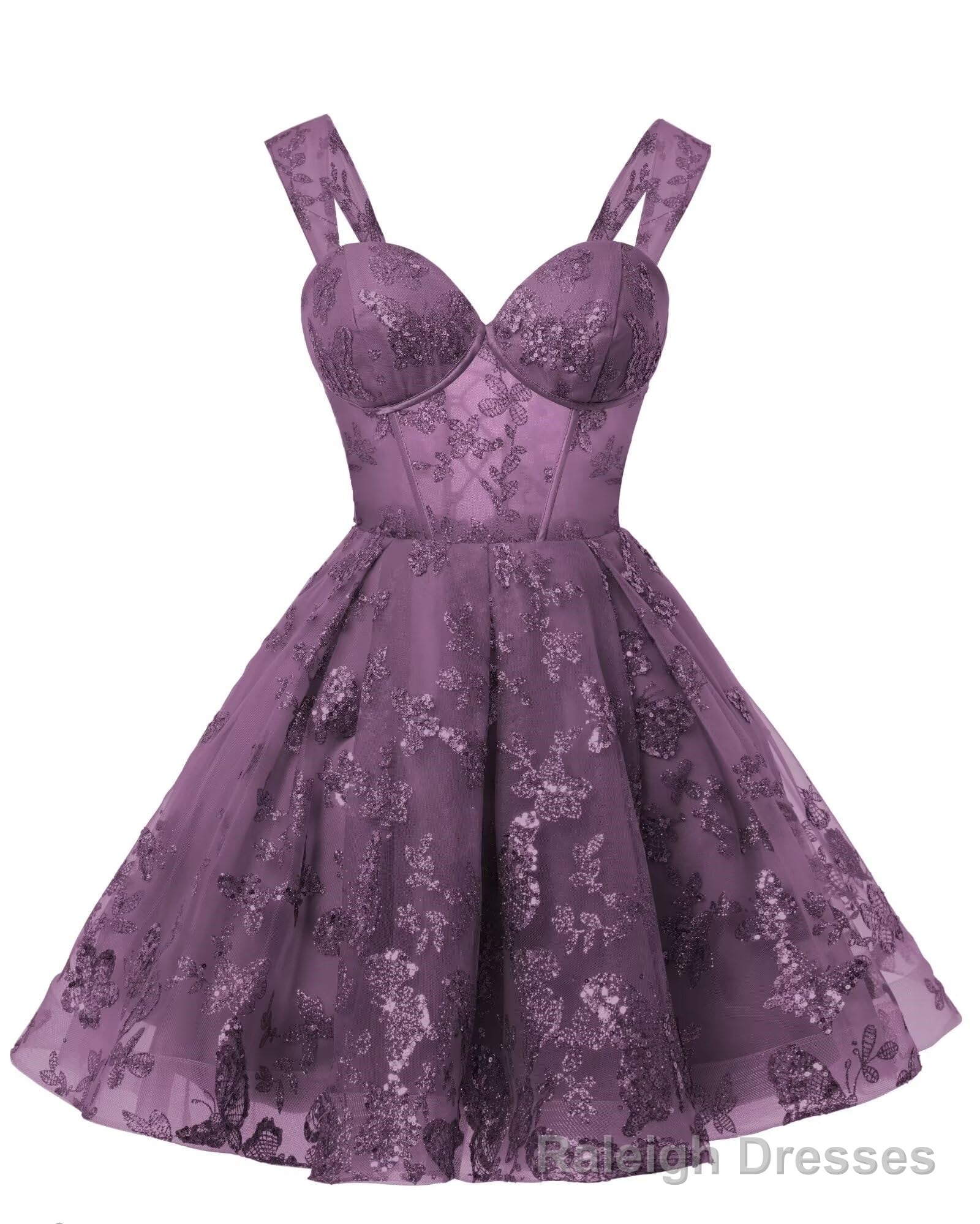 Teens Sparkly Tulle Plum Homecoming Dresses Spaghetti Straps Short Cocktail Party Prom Dress Main image