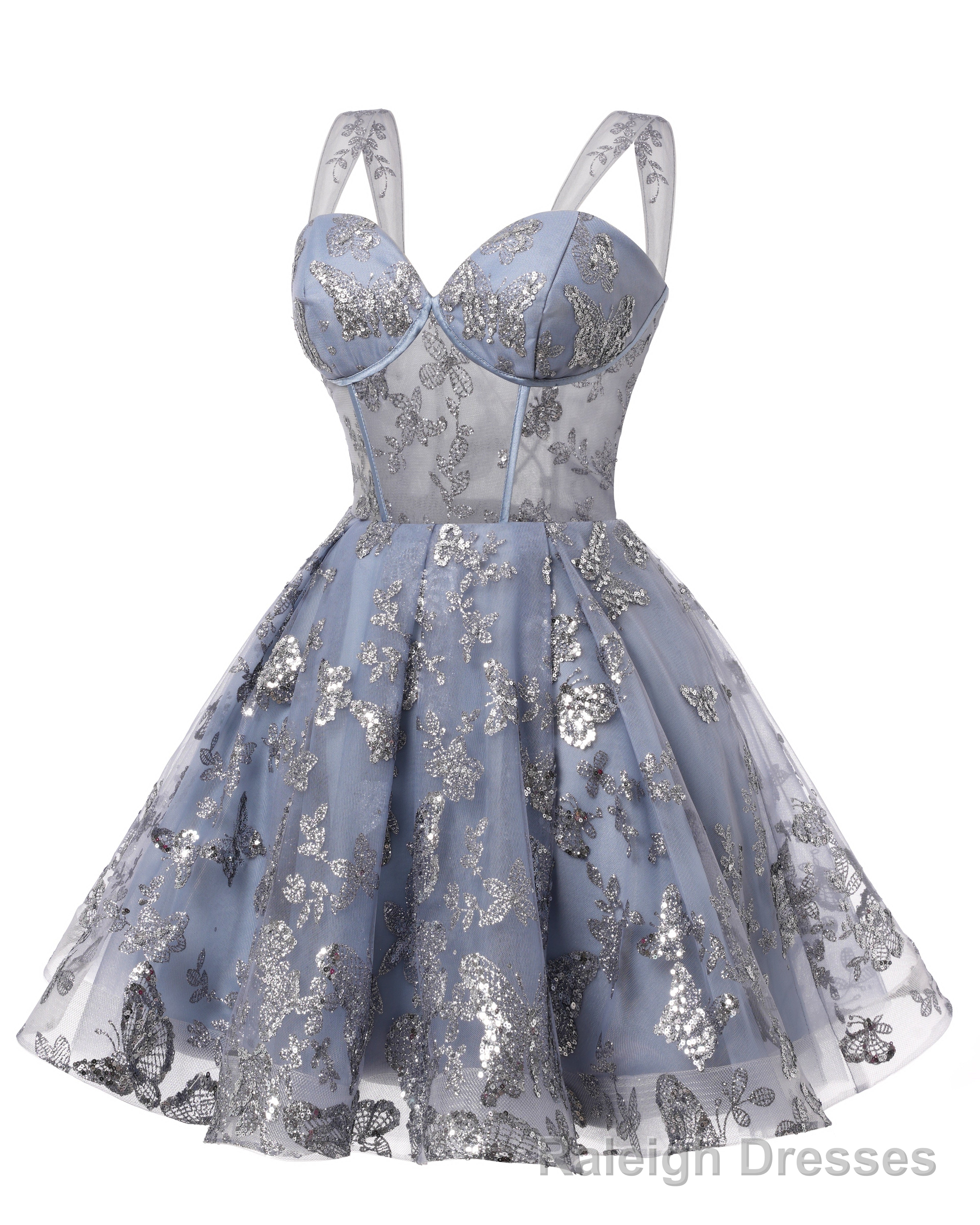 Teens Sparkly Tulle Lilac Homecoming Dresses Spaghetti Straps Short Cocktail Prom Prom Dress