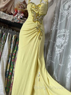 Temperament Yellow Mermaid Halter Neck Sequin Diamond Prom Dresses Long Birthday Dresses
