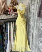 Temperament Yellow Mermaid Halter Neck Sequin Diamond Long Prom Dress Birthday Dress