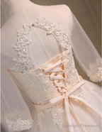 Three-Quarter Illusion Sleeve Clairvoyant Outfit Keyhole Lace Up Back Organza Appliques Homecoming Dress