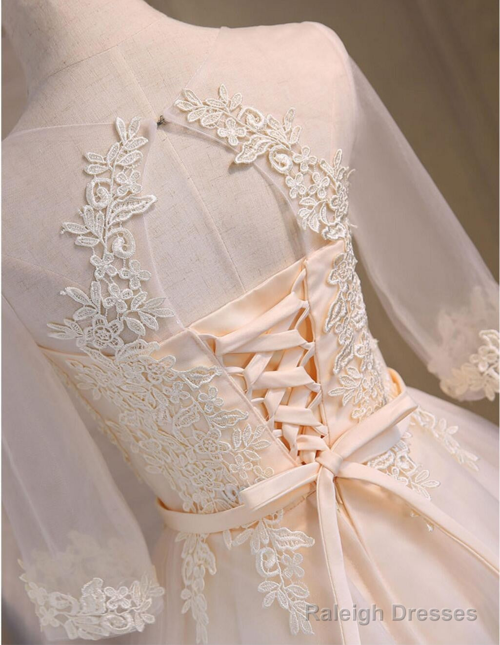 Three-Quarter Illusion Sleeve Clairvoyant Outfit Keyhole Lace Up Back Organza Appliques Homecoming Dress