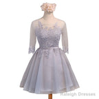 Three-Quarter Illusion Sleeve Clairvoyant Outfit Keyhole Lace Up Back Organza Appliques Homecoming Dress